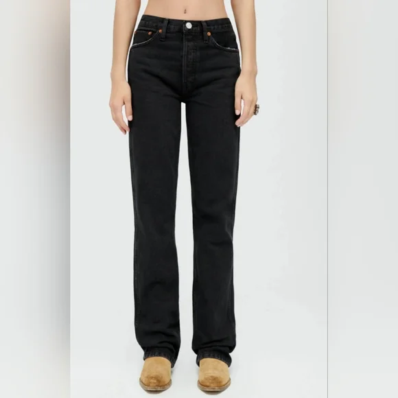 NWT Re/Done Classic Black 90s High Rise Loose Relaxed Straight Fit Jeans Size 27